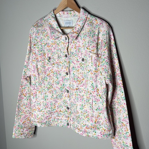 Crown & Ivy Pink Floral Cotton Denim Jacket Women's Size XXL NWT - Picture 4 of 10